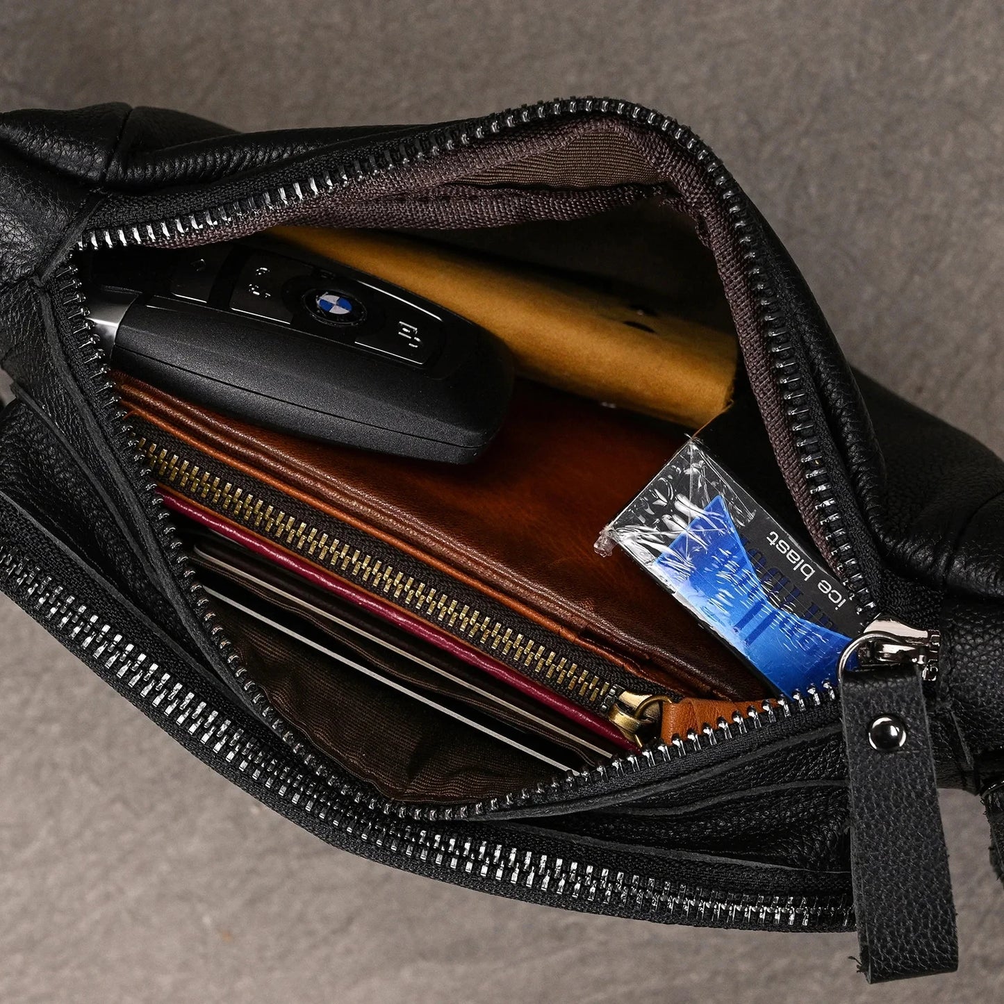 Men's Leather Chest Bags Crossbody Shoulder Bag For Man Male Leather Waist Pack Sling Bag For Outdoor Sports Belt Pouch Small