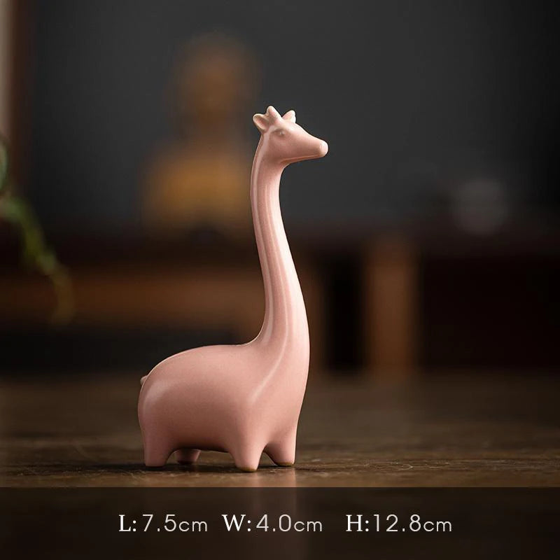 Giraffe Elephant Mini Ceramic Figurine Desktop Animal Sculpture Modern Minimalist Decorative Ornaments for Home Office Decor