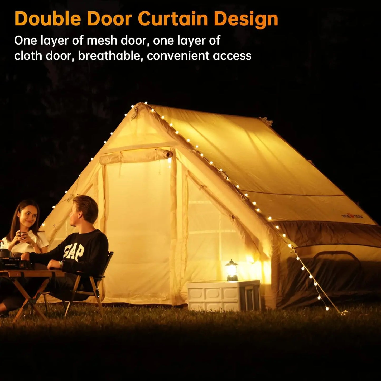 Pump, Glamping Tents, Easy Setup 4 Season Waterproof Windproof Outdoor Blow Up Tent, Luxury Cabin Tent with Mesh Windows & Doors