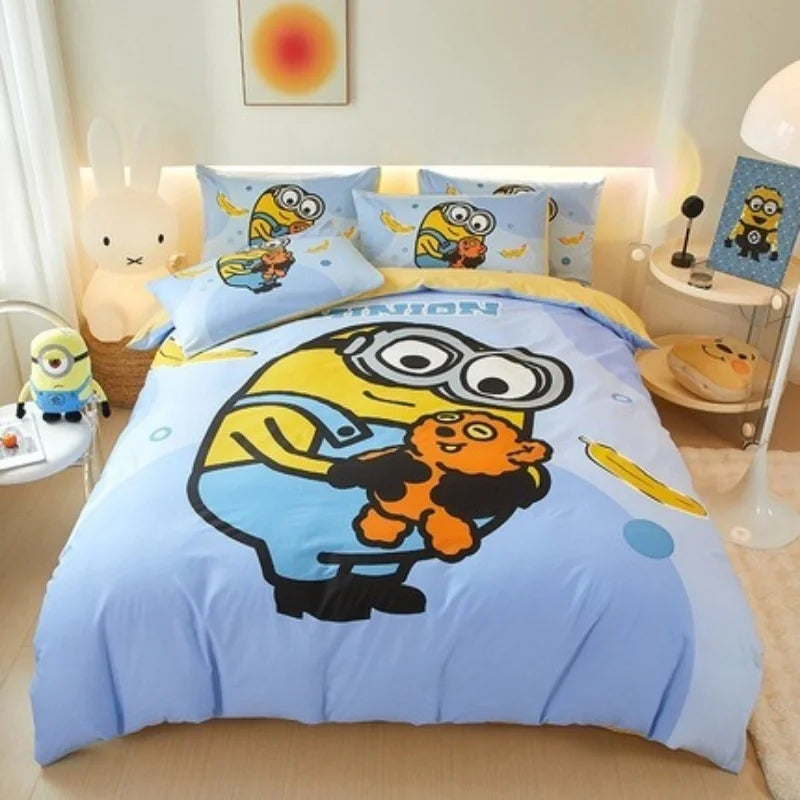 Cartoon Minion Bedding Set, Boy & Girl Duvet Cover Pillow Case Gift, Home Bedroom Quilt Set Large King 260x240cm