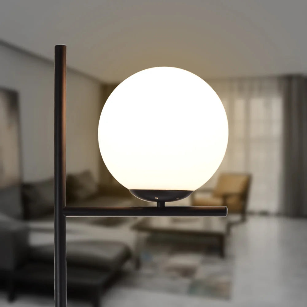 Depuley Modern Frosted Glass Globe LED Floor Lamp Pole Standing Lamp for Bedroom Living Room Energy Saving Luminaire Black 9W
