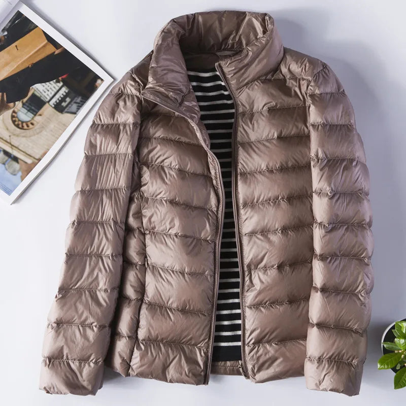 New Women Thin Down Jacket White Duck Ultralight Jackets Autumn and Winter Warm Coats M-5XL Portable Outwear Down Jacket Women