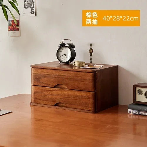 Multi-Layer Wooden Desktop Storage Boxes, Solid Wood Drawer File Organizer, Computer Heightened Rack, Office Storage Cabinet.