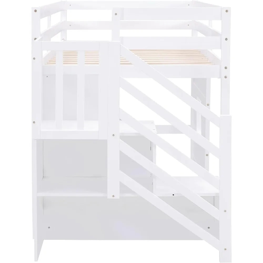 Loft Bed with Stairs Designs Low, 94.8"L x 41.8"W x 50.6"H Twin Bed Frame for with Storage, Low Loft Bed with Storage Staircase