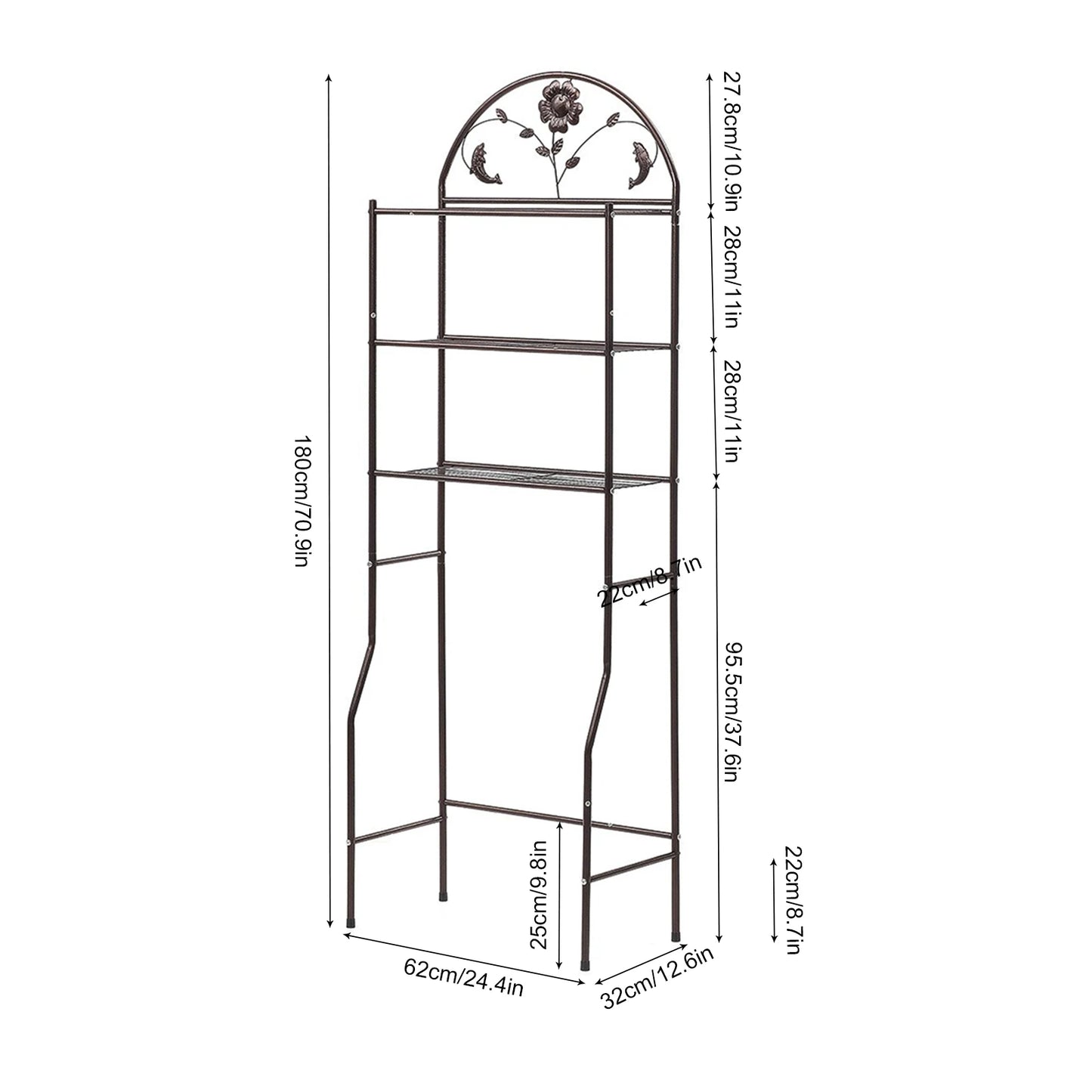 Toilet Storage Rack Metal Over-The-Toilet Storage Shelf Freestanding Storage Rack Space Saving for Bathroom