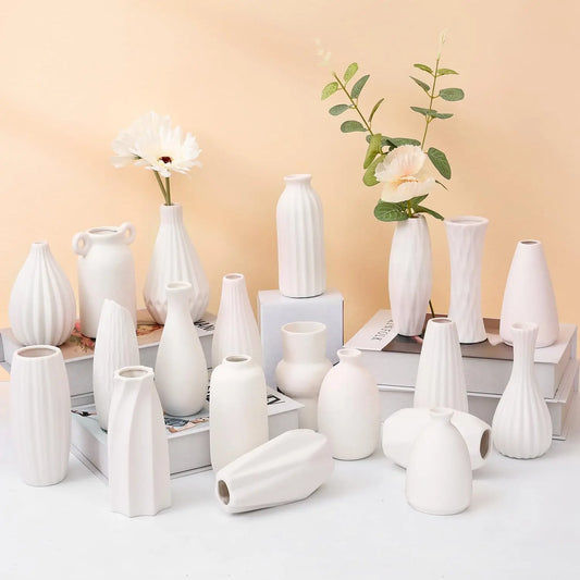 USA Set of 20 White Ceramic Bud Vases,Modern Vases for Floral and Pampas Grass,Boho Vases for Wedding,Party,Table Home Decor