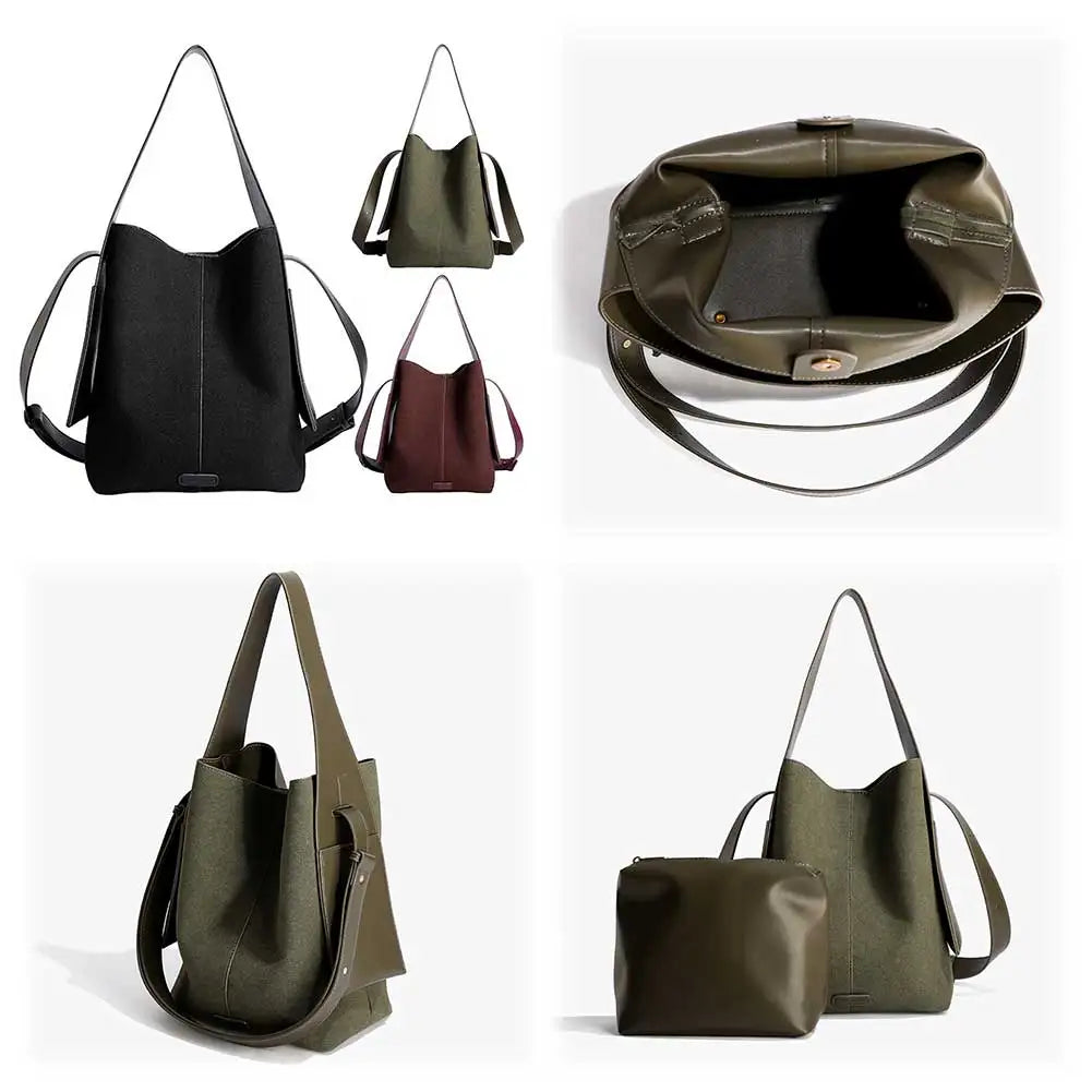 Bucket Bag for Women Men Adjustable Strap Crossbody Bag Suede Solid Color Large Tote Bag Trendy Handbag Work Travel Bag