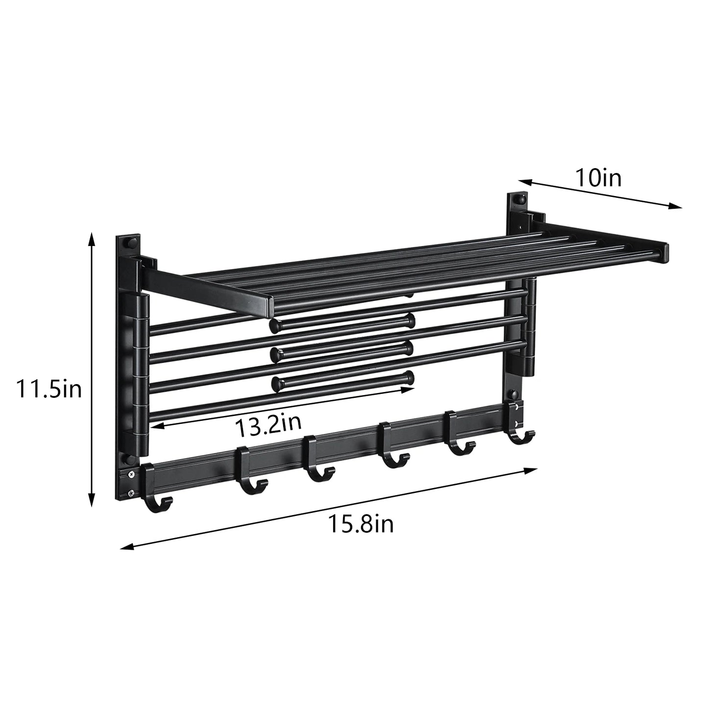 Laundry Clothes Drying Rack Bathroom Towel Rack Wall Mounted Towel Holder w/Hook