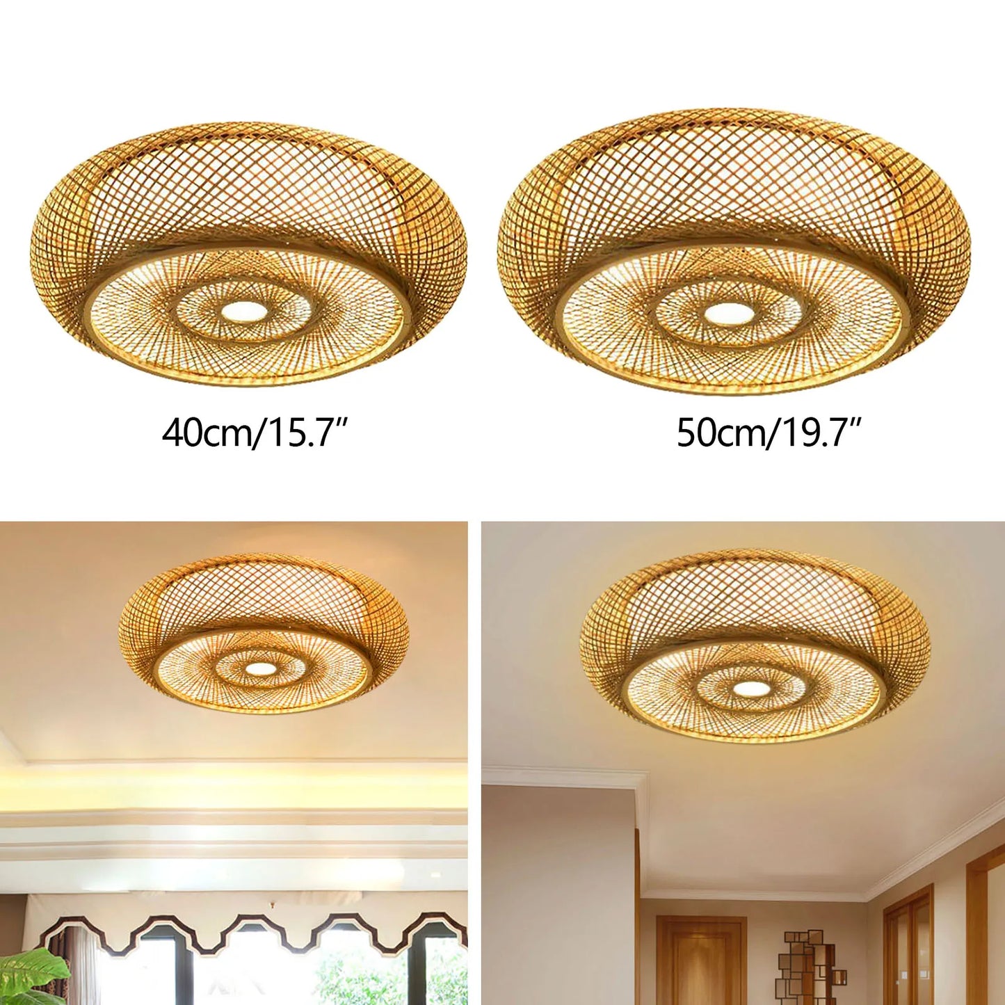 40/50cm Vintage Retro Ceiling Lamp Bamboo Lamp Rattan Ball Cafe Living Room Chandelier Ceiling Light