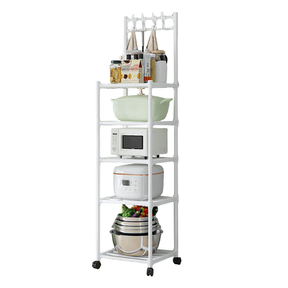 5 Tier Storage Shelves 110LBS Heavy Duty Shelving Unit Storage Rack w/Rolling Wheel for Laundry Bathroom Kitchen Garage