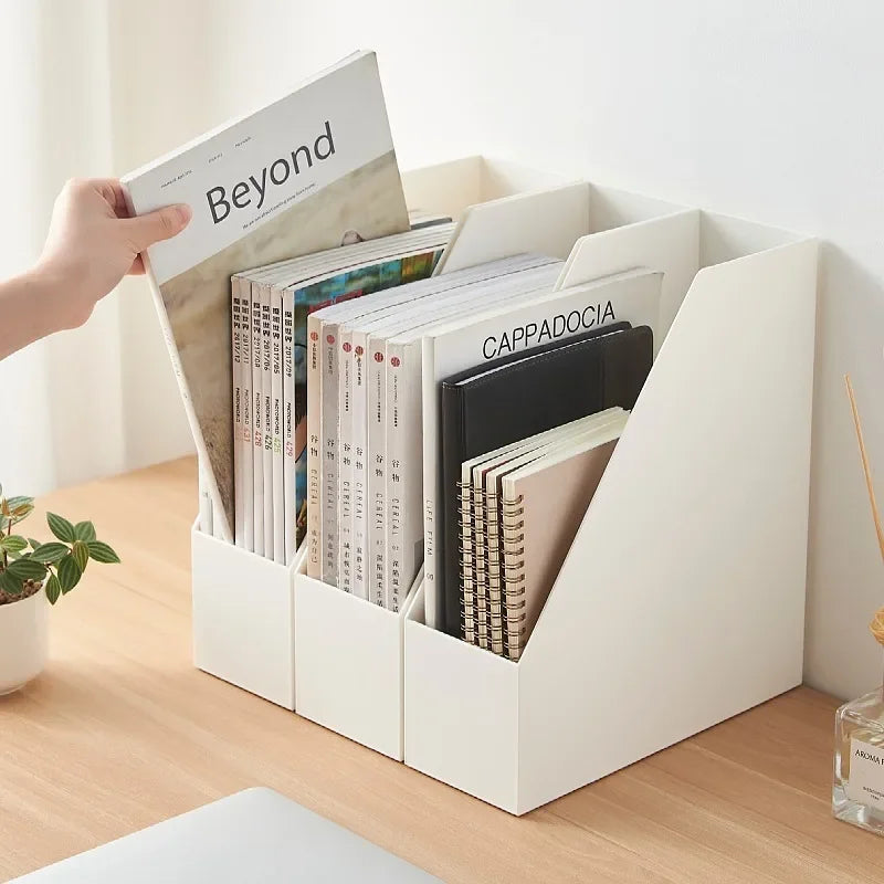 Organizadores Desk Organizer Home Office Storage Box Book Stationery Storage Rack Vertical Stackable Free Combination White