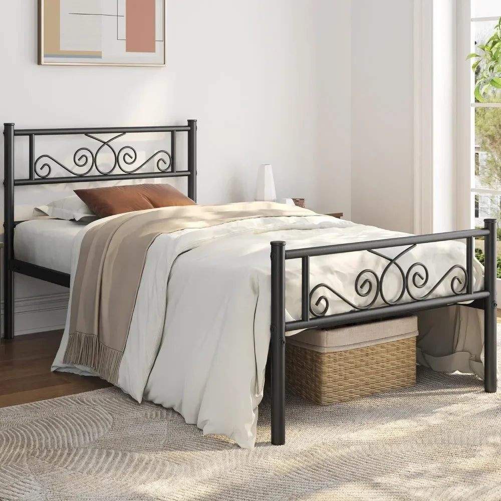 Twin XL Bed Frames Metal Platform Bed with Headboard and Footboard No Box Spring Needed Easy Assembly