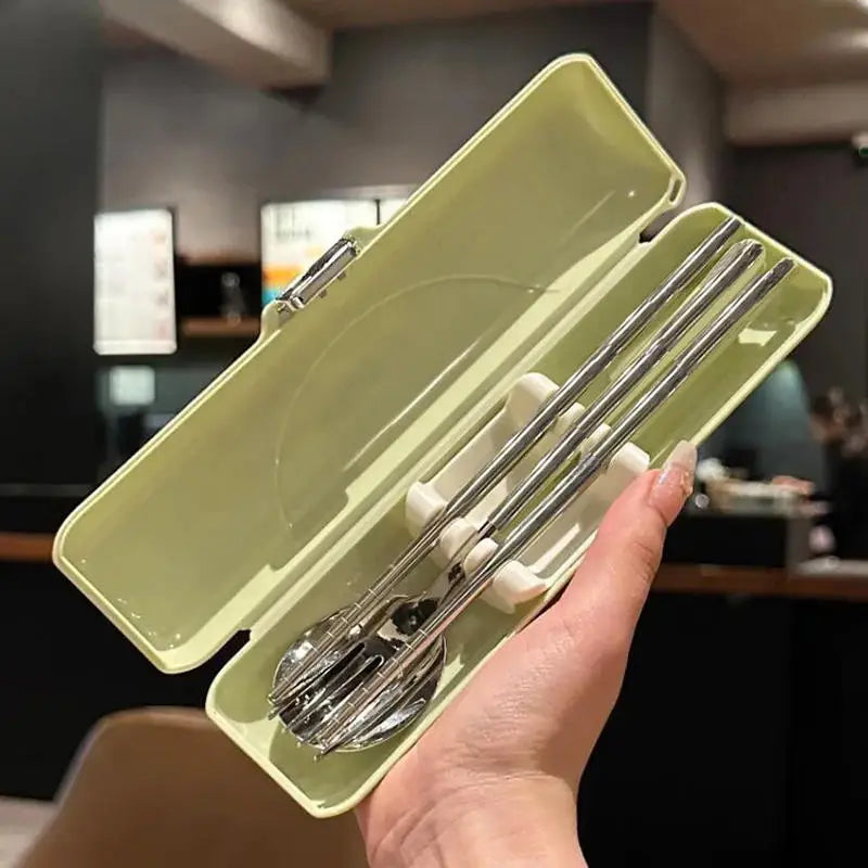 2/3PCS stainless steel portable cutlery student outdoor good-looking Korean spoon fork and chopsticks storage box gift set