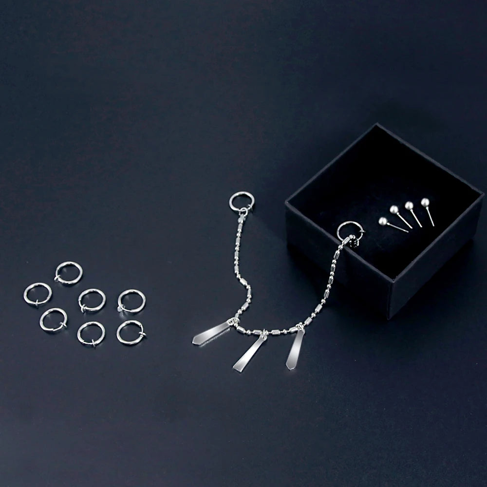 Anime Horimiya Miyamura Izumi Earrings Lip Piercing Chain Set Stainless Steel Punk Jewelry Cosplay Costume Props For Men Women