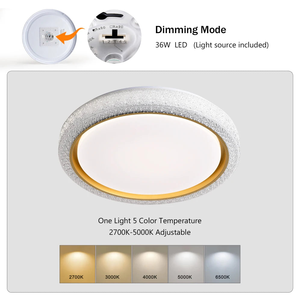 16.93Inch Flush Mount Ceiling Light 24W, 5 CCT Selectable Dimmable Ceiling Light Fixture 2400Lumen Black Round Led Ceiling Light