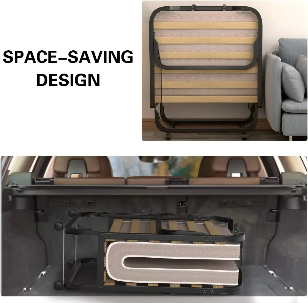 Folding Bed with 4 Inch Mattress for Adults, Portable Guest Bed with Memory Foam Mattress & Sturdy Metal Frame, Cot Size Fold up