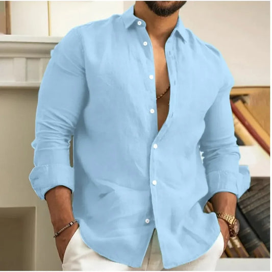 Men's Summer Beach Shirt Linen Button Up Long Sleeve Plain Lapel Spring & Summer Casual Daily Clothing