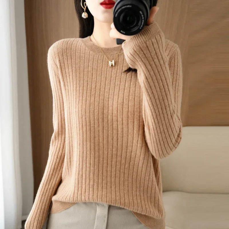 women Sweaters Autumn Winter Long Sleeve Pullovers O-neck Stripe Warm Pullover Korean Fashion Bottoming Shirts Loose Jumper