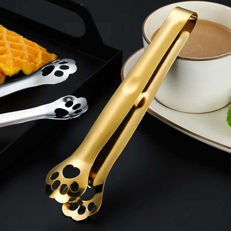 Kitchen Gadgets Barbecue Food Tong Non-Slip Cooking Clip Stainless Steel Ice Tongs Salad Cat Claw Shape Steak Clamp Bread Tongs