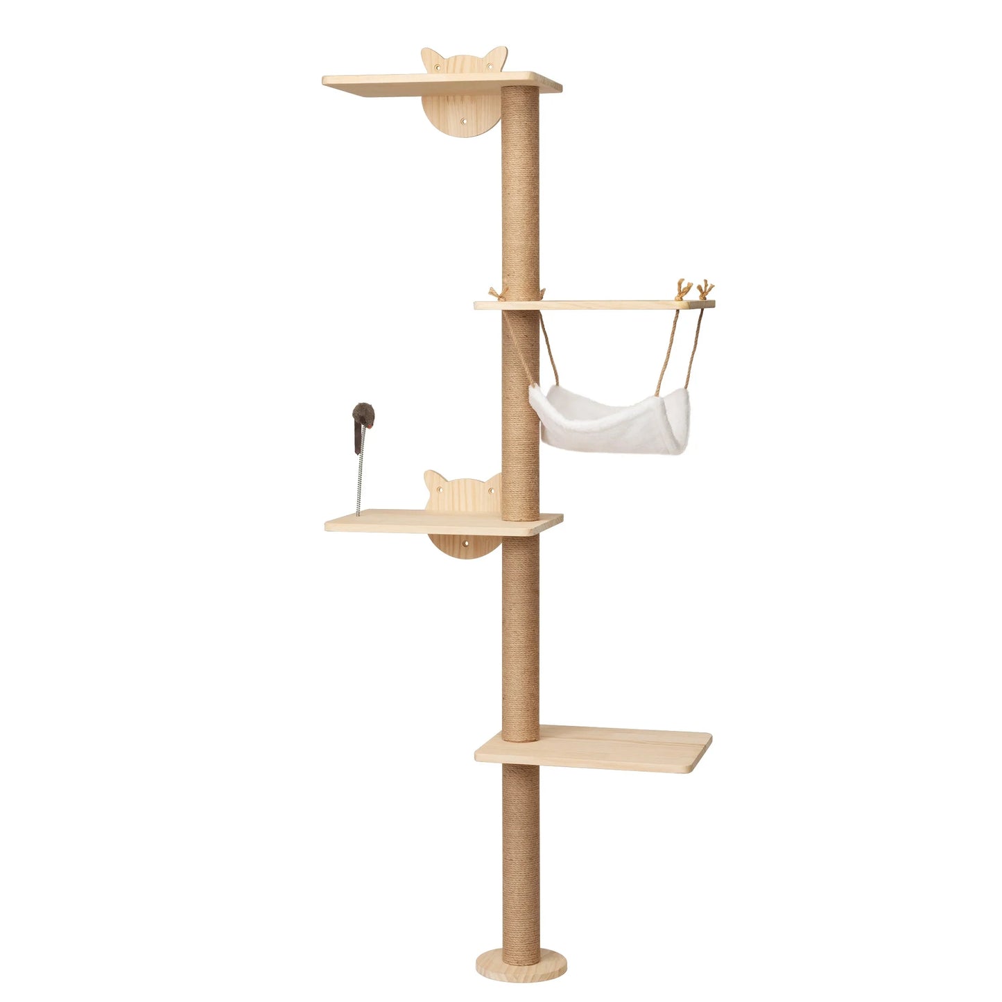 Wall-Mounted Cat Scratching Pad for Cat Indoor Wood Cat Tree with Hammock Cat Scratcher Perch