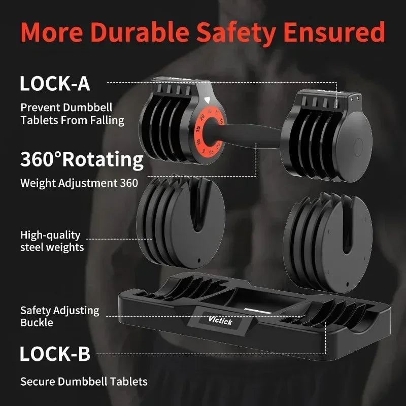 25/55lb Pair Adjustable Dumbbells Set Dumbbells with Anti-Slip Metal Handle for Exercise & Fitness Fast Adjust Weight