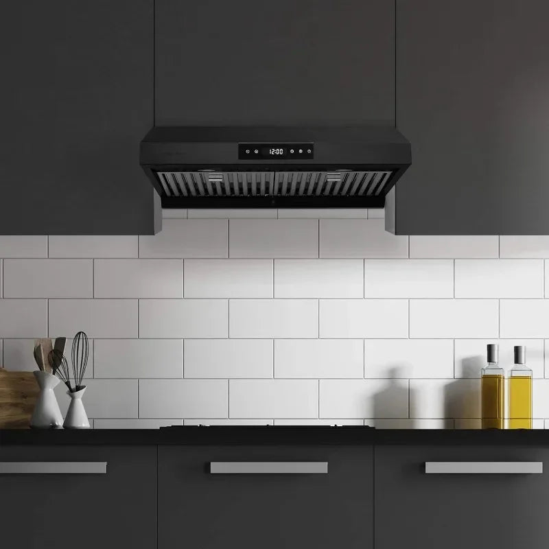 Hauslane Range Hood 30 Inch - Under Cabinet Range Hood 30 Inch, Matte Black Kitchen Hood, Vent Hood 30 Inches