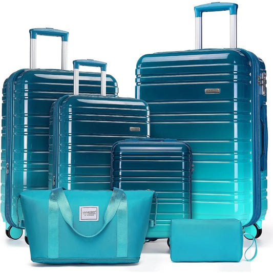 Luggage Sets 6 Piece, Expandable PC+ABS Hardside Multicolor Suitcase Sets with TSA Lock Double Spinner Wheels, Ocean Breeze