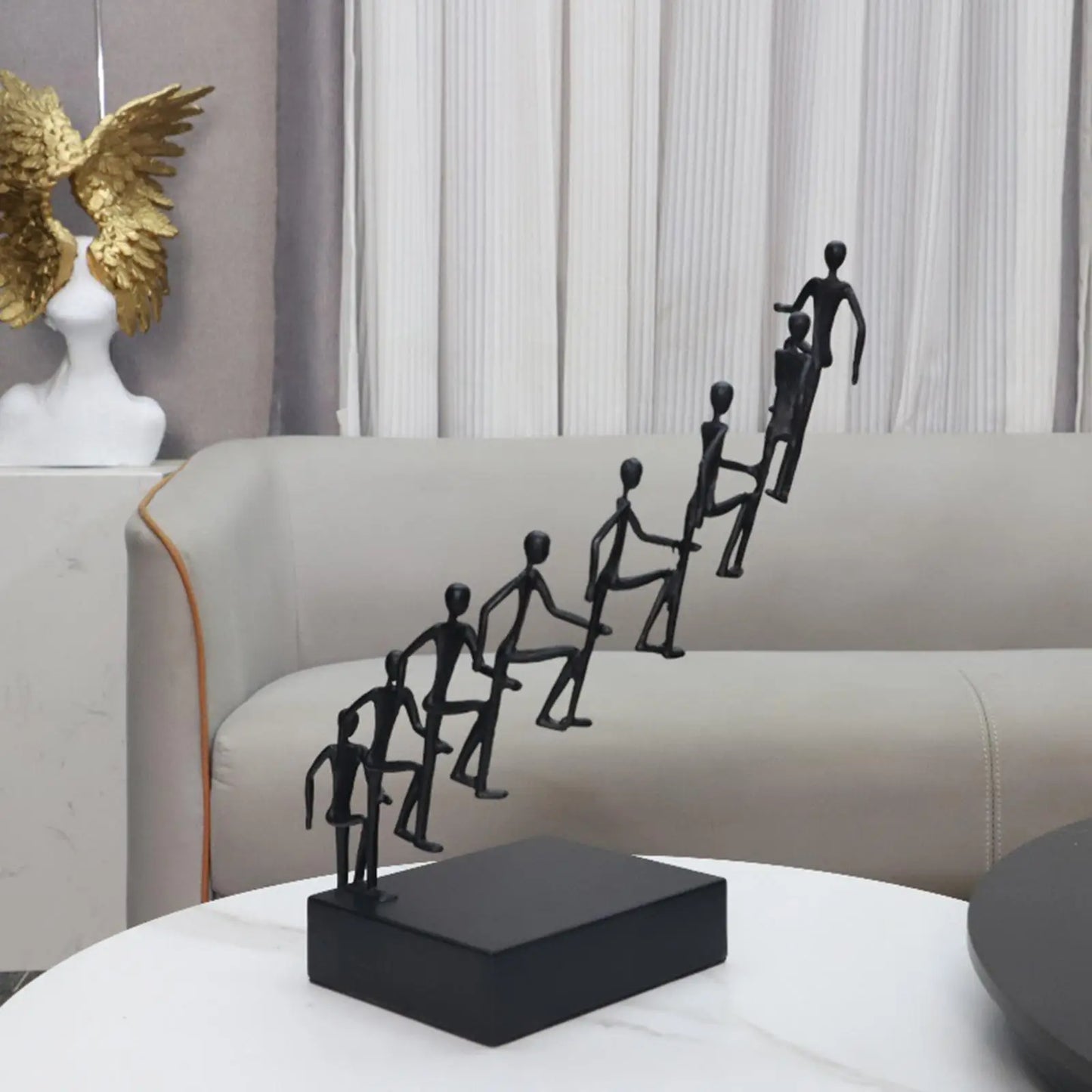 Art Statue Crafts Metal Abstract Sculpture Modern Minimalist Abstract Cast Iron Rising Step By Step Figure for Office Bookshelf