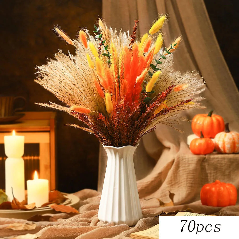 Dried Natural Flowers Pampas Bouquet Sets Autumn Decorative Orange Gypsophila Rabbit Tail Grass Rustic Chic Home Decor for Vase