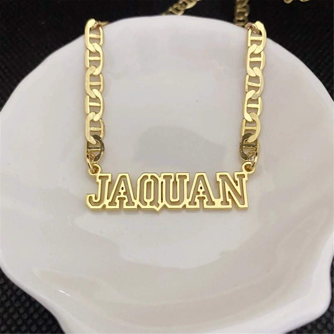 Customized Name Necklace Fashion Gold Flat Chain Choker 18K Gold Stainless Steel Daily Wear Necklace Perfect Birthday Gift