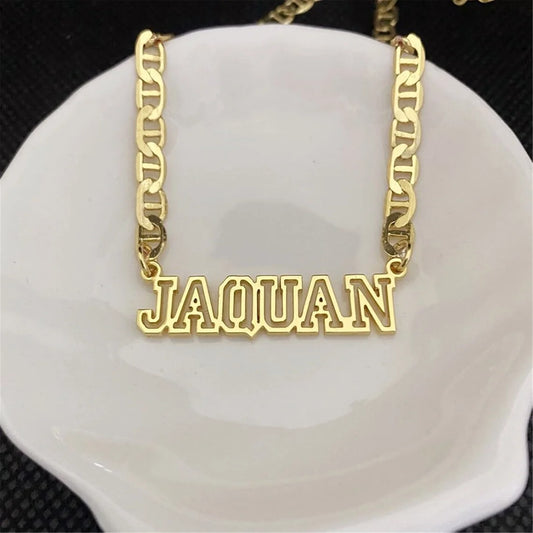 Customized Name Necklace Fashion Gold Flat Chain Choker 18K Gold Stainless Steel Daily Wear Necklace Perfect Birthday Gift