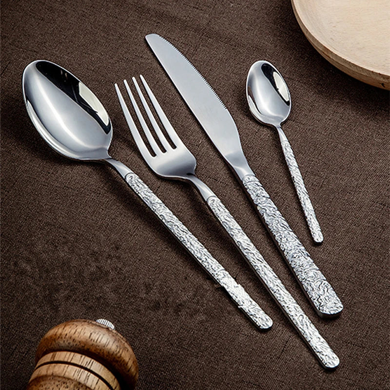 Stone Pattern Handle Stainless Steel Western Dining Spoon Knife Fork Creative Cutlery Set Tableware Kitchen For Home Household