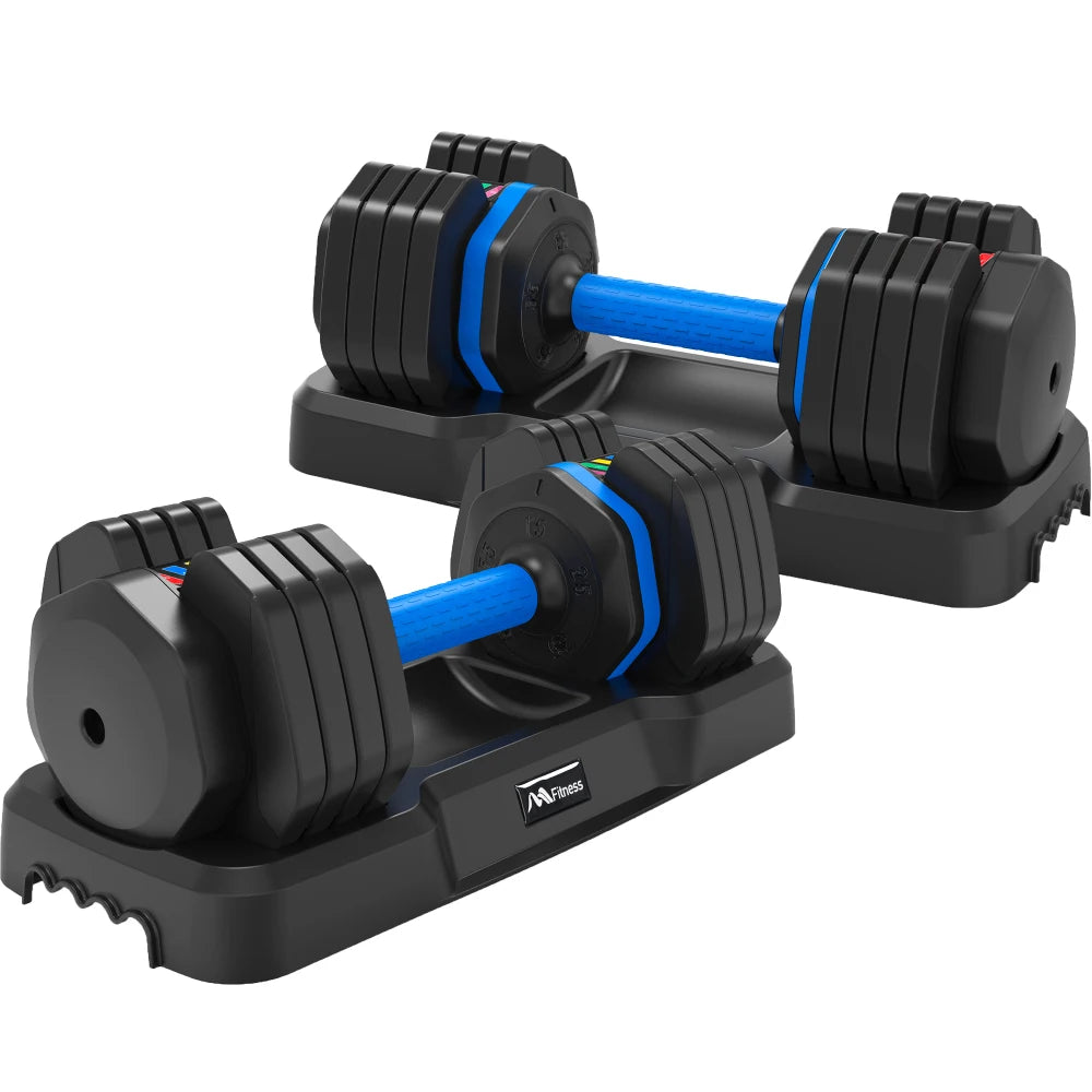 Adjustable Dumbbell - 55lb X2 Set of 2 Anti-Slip Handle Fast Adjust Weight By Turning Handle Tray Exercise Fitness Dumbbell