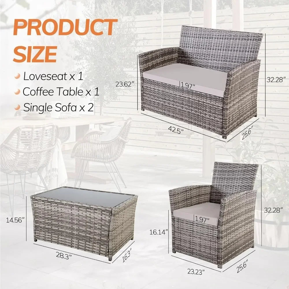 Piece Patio Furniture Set 4,Outdoor Wicker Conversation Sets,Rattan Sectional Sofa w/Coffee Table,Seat Cushions for Backyard
