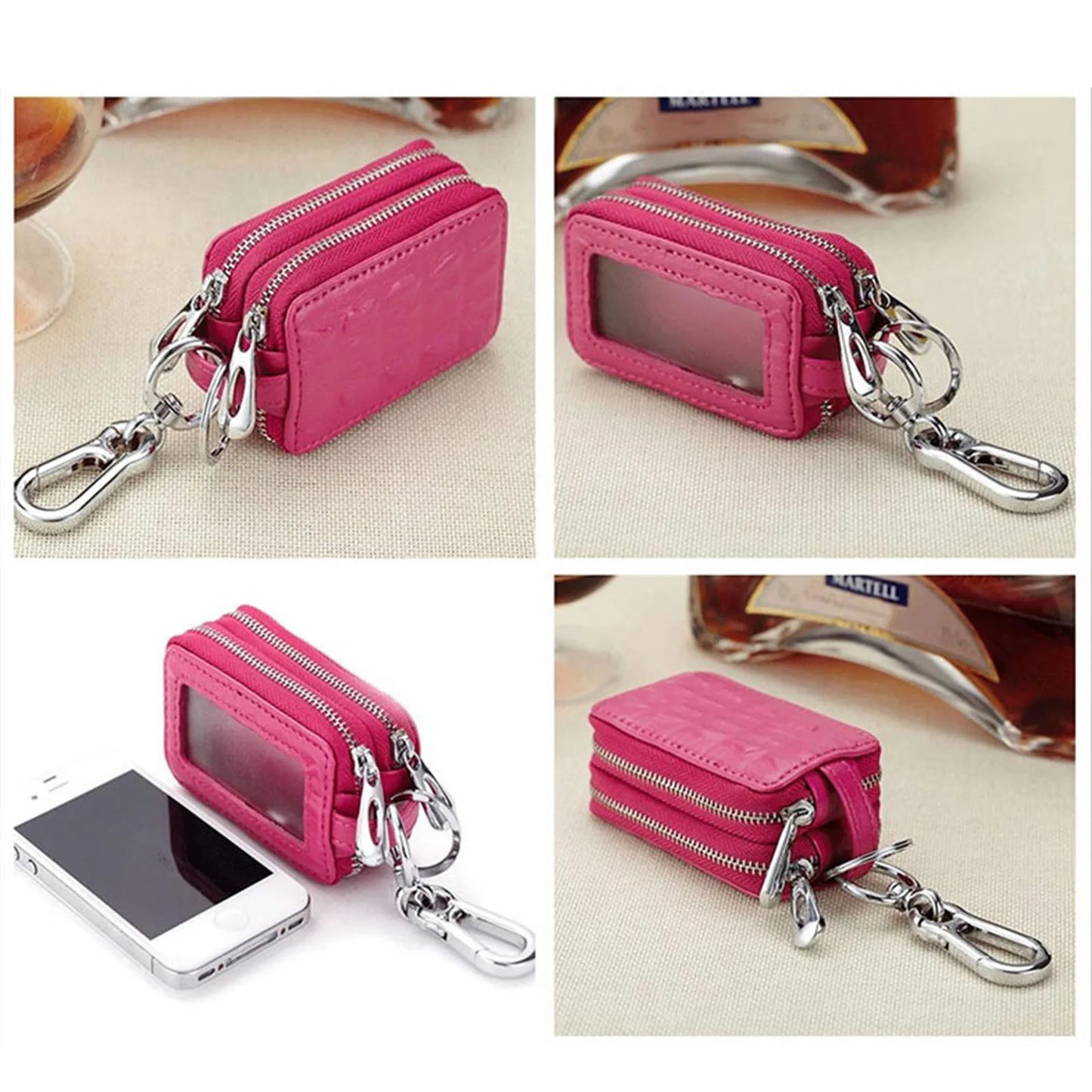 Leather Key Holder Bag Versatile Textured Leather Keychain Money Bag for Men Women Teenage Mini Wallet