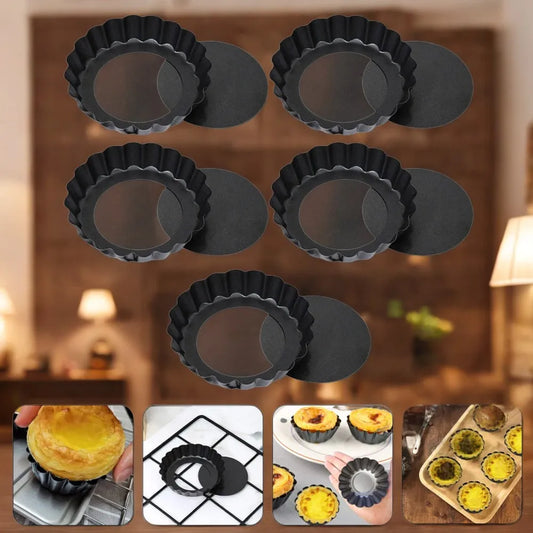 Elegant Lace Design 5-Piece Set of Round Hinged Pan Baking Mini Pie Molds for Roasting and Tart Making - Perfect for Baking Smal