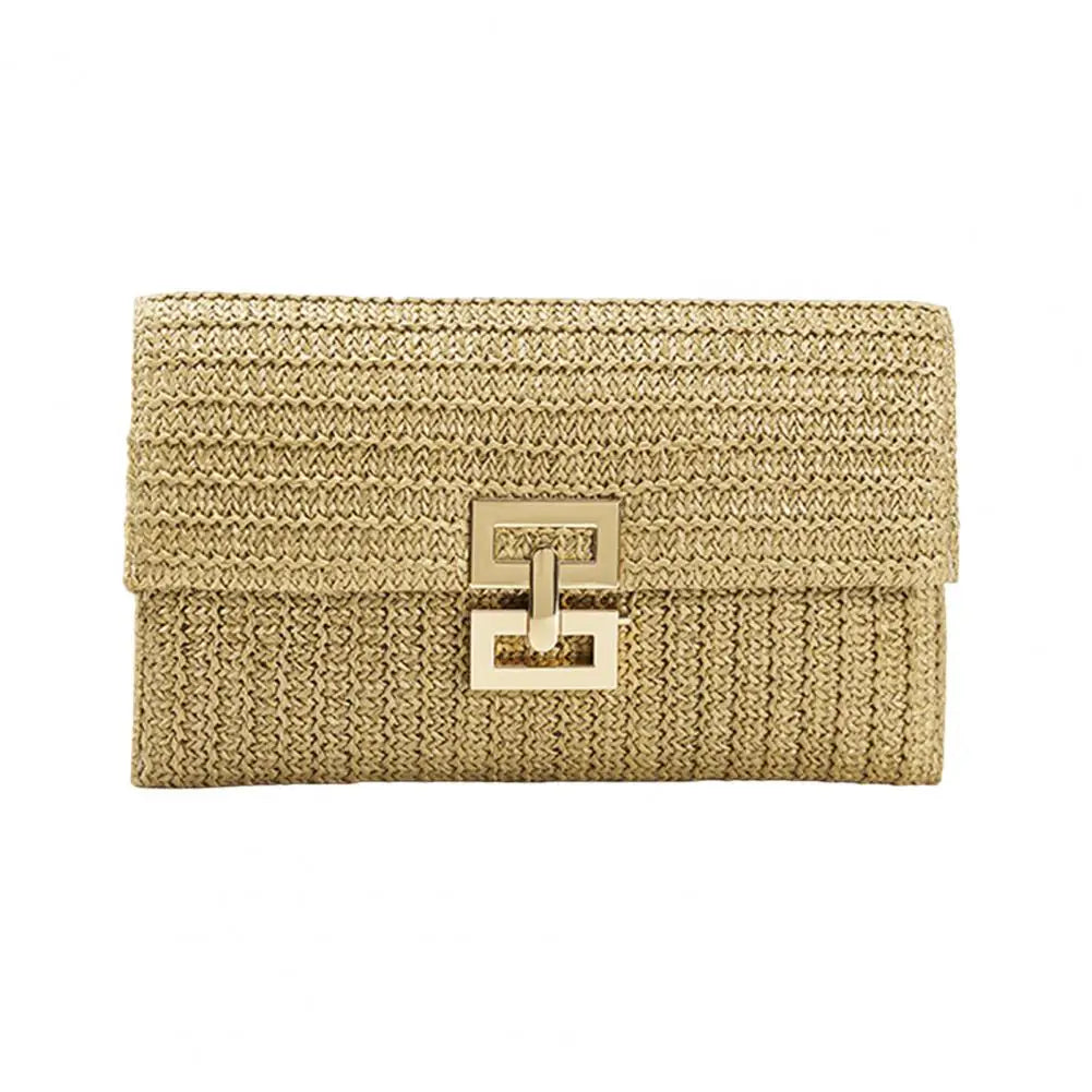 Foldable Women Clutch Bag Envelope Shape Portable Bohemian Style Clutch Double-layer Straw Braided Summer Beach Vacation Handbag