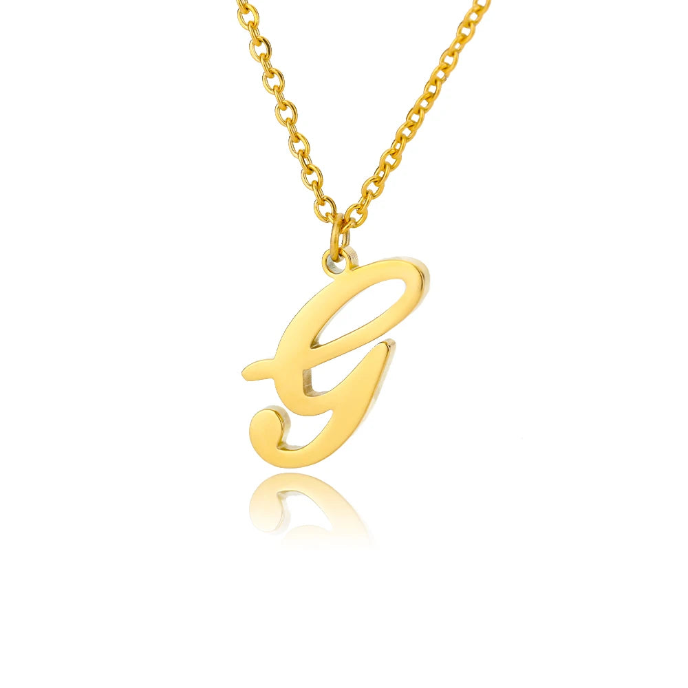 Gold Color Alphabet Letter Pendants Necklace For Women Stainless Steel Initial Letter Jewelry Initial Chain Choker Collares Femm