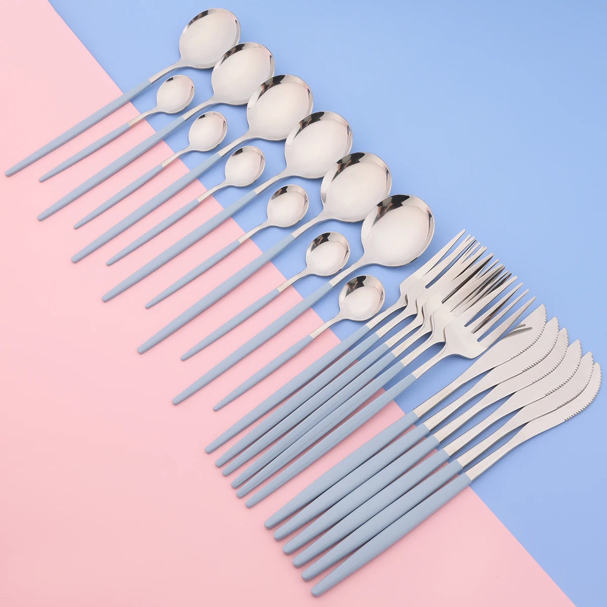 New 24Pcs Mix Color Dinnerware Set Stainless Steel Cutlery Set Dinner Knife Fork Spoon Luxury Flatware Party Kitchen Silverware