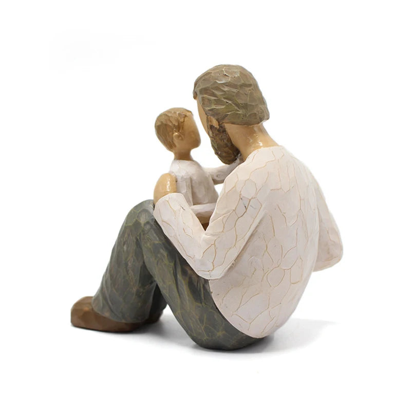 Resin father and son sculpture creative crafts family figure statue artist home decoration memorial day father's gift