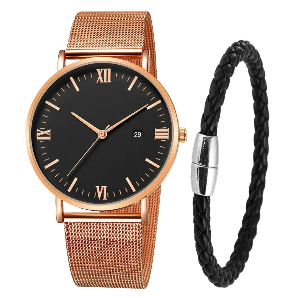 Ultra Thin Men Watch Magnetic Bracelet Quartz Watch Calendar Men Slim Mesh Steel Waterproof Sport Watch Black Relogio Masculino