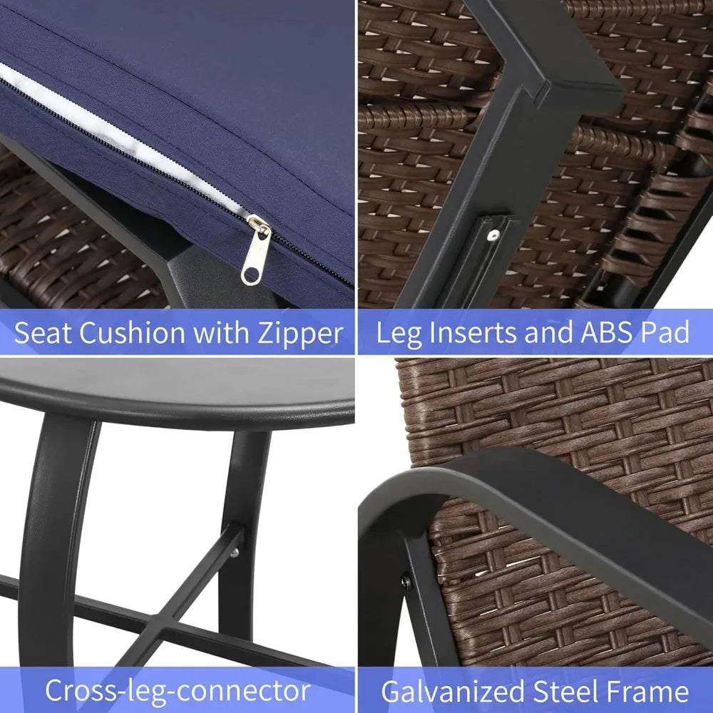 Patio Furniture Set 3 Pieces Outdoor Furniture Cushioned Rocking Chairs with Side Table Pillow All Weather Frame