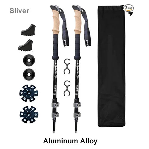 2 PCS Aluminum Alloy External Quick Lock Trekking Pole Nordic Walking Stick With Accessories For A Variety Of Terrain Scenarios