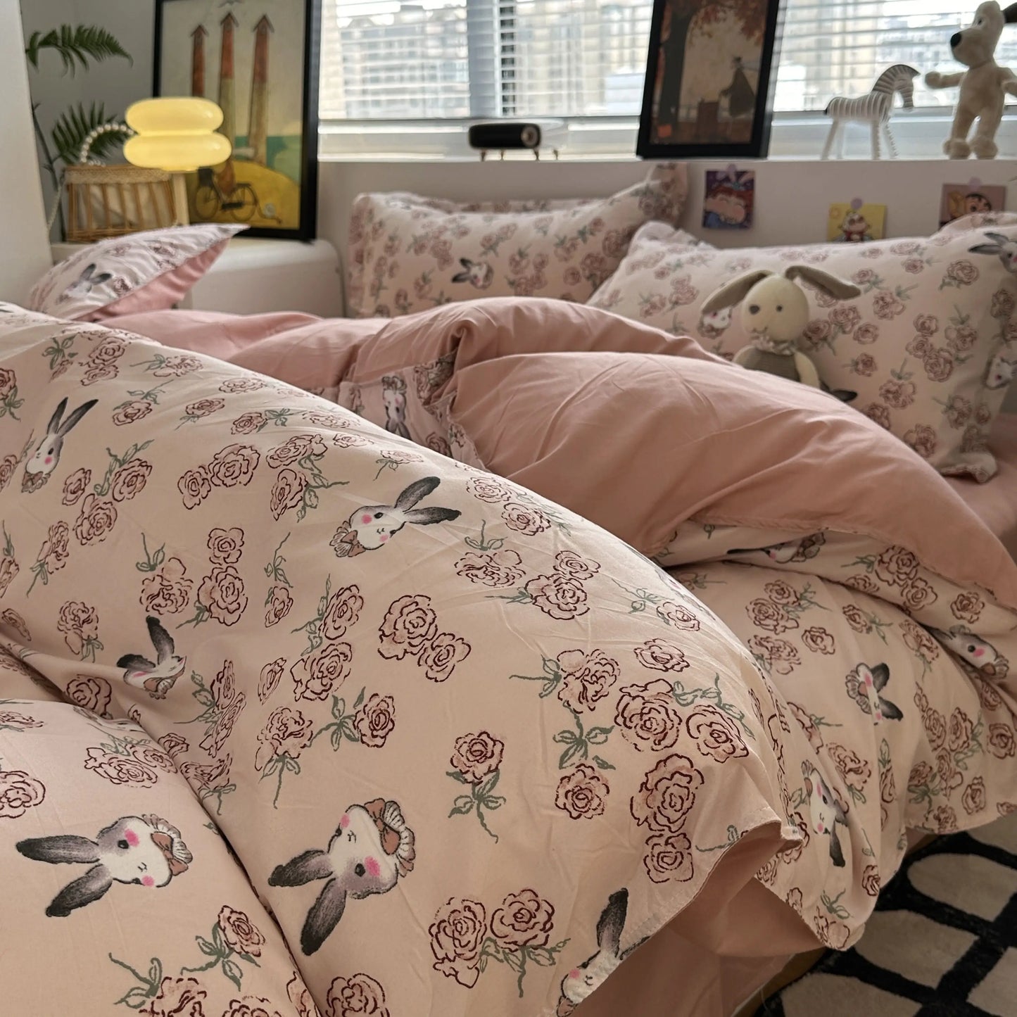 Pink Floral Bedding Set Soft Ins Single Double Queen Size Duvet Cover Flat Sheet Pillowcase Girls Home Totel Bed Linens