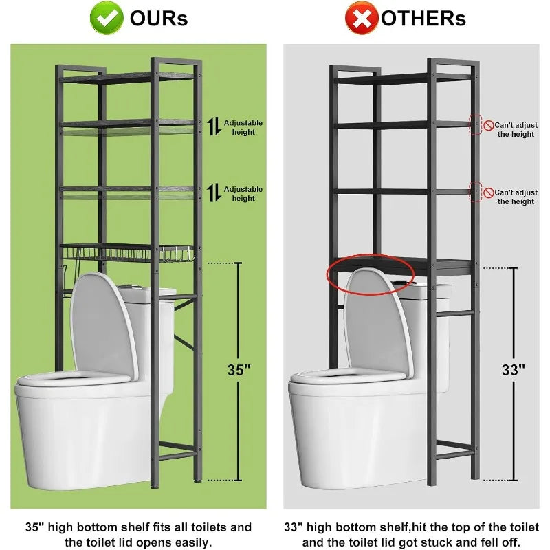 Over-The-Toilet Storage Rack,Bathroom Organizer Shelf Over Toilet with Adjustable Shelf and Basket, BathroomShelves Above Toilet