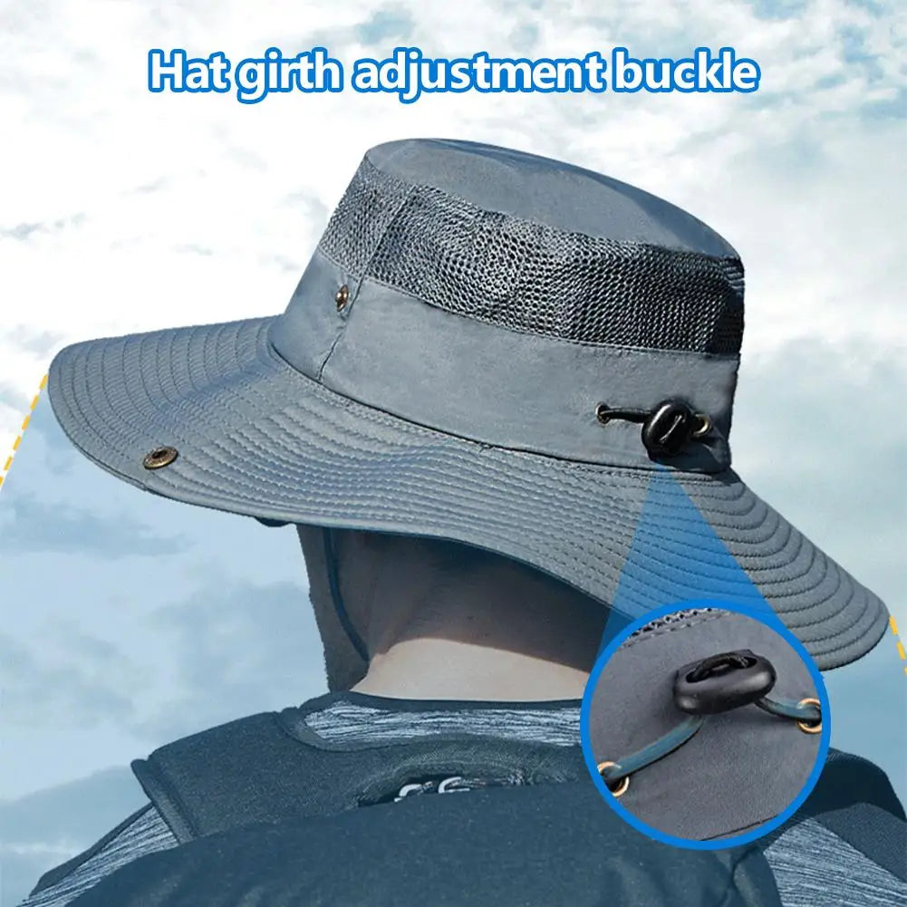 Summer Cool Mountaineering Cap Mesh Breathable Men Sun Hat Large Brim Outdoor Visors Fashion Male Fisherman Hats
