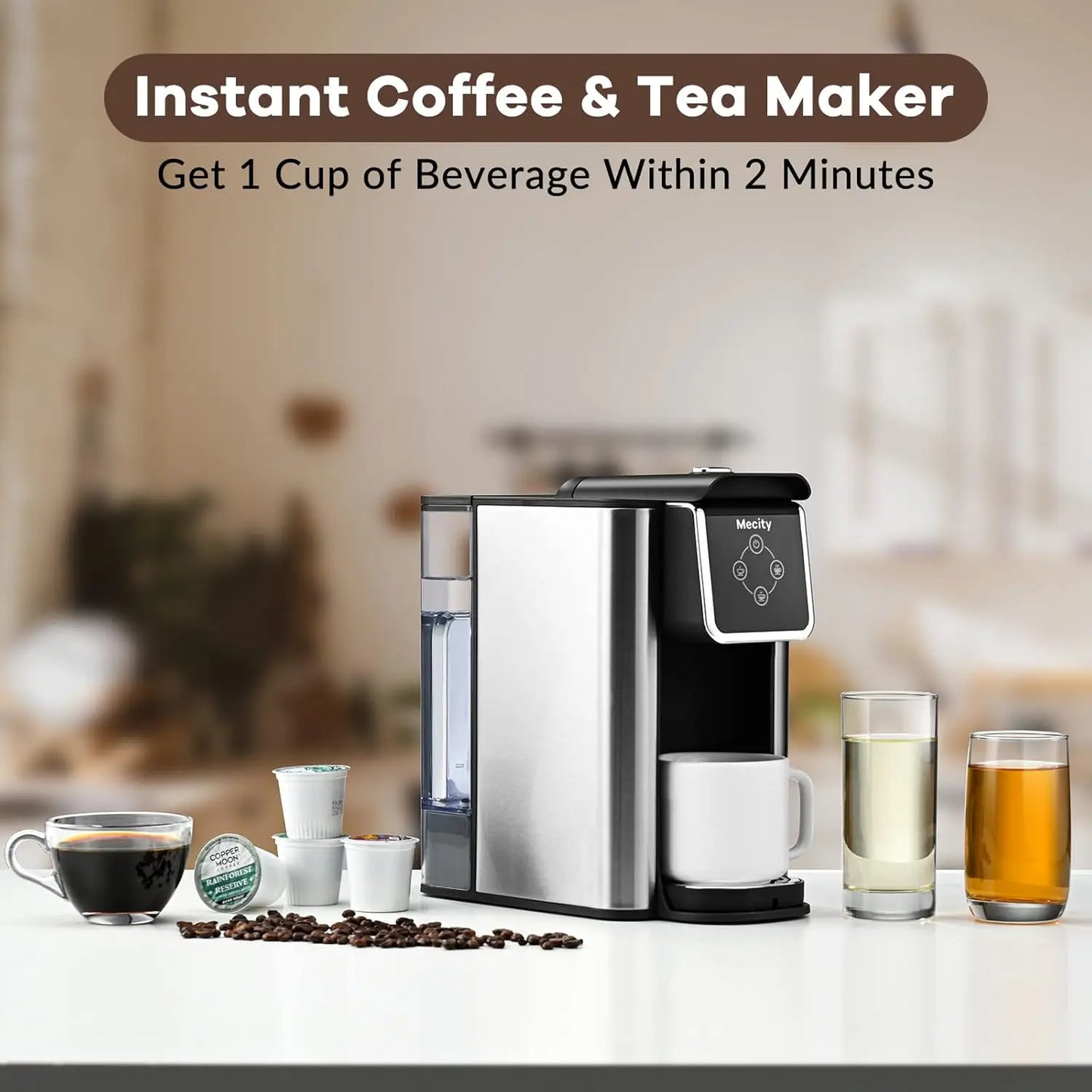 Coffee Maker 3 in 1 Single Serve Coffee Machine, Compatible with K cup Capsules,  Coffee Pot, Tea maker, 6,8,10 Oz Cup, Removabl