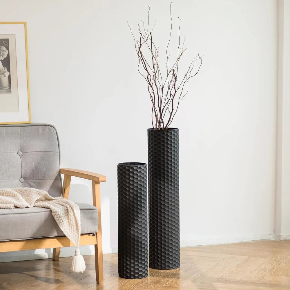 Sziqiqi Black Tall Floor Vase: 27.6/21.7in Metal Cylinder Vases Extra Large Decorative Vase Set of 2 Living Room