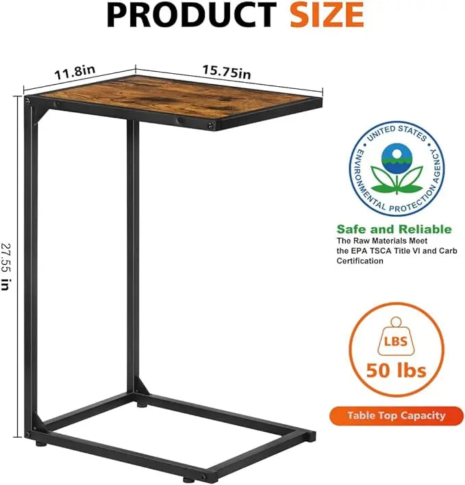 2-piece set of C-shaped coffee table, snack side table, sliding sofa table, living room, bedroom