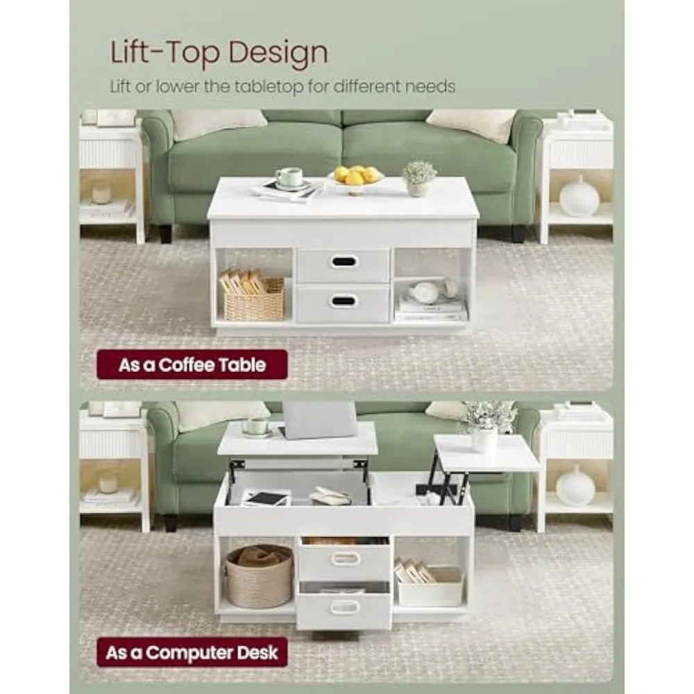 Coffee Table, Lift Top Coffee Table with 2 Drawers and Hidden Compartments, Center Table with Lift Tabletop, Open Compar